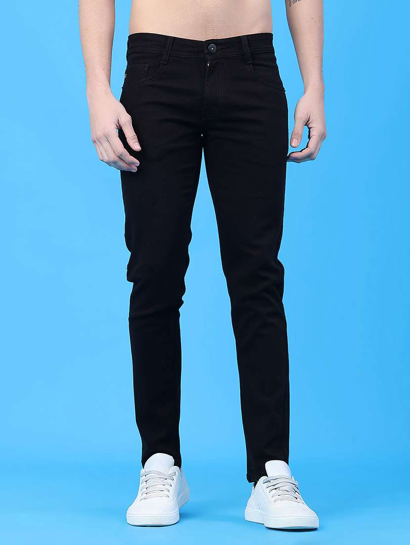 men plain mid rise full length jeans
