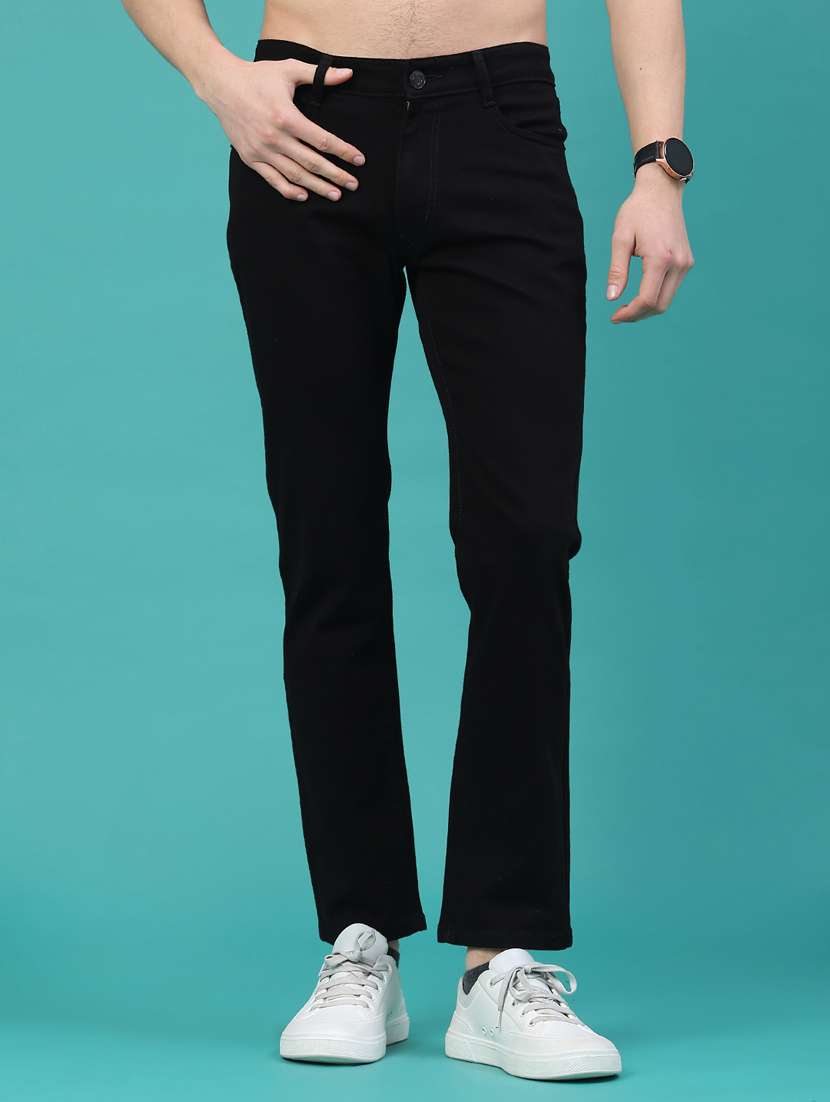 men plain mid rise full length jeans