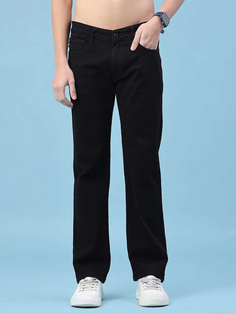 men plain mid rise full length jeans