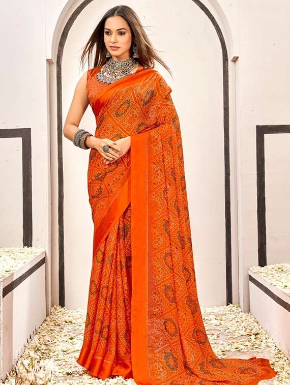 women printed casual wear saree with blouse