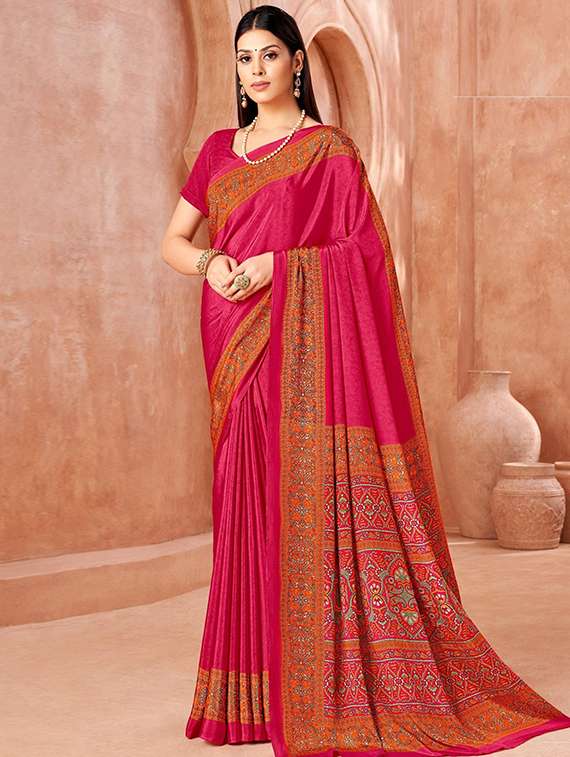 women solid with bordered saree with blouse