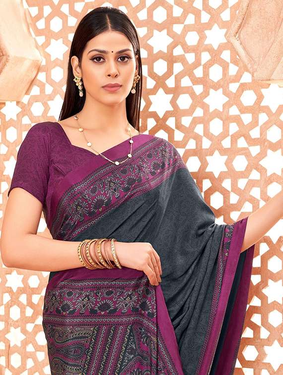 women solid with bordered saree with blouse - 22279091 -  Standard Image - 1