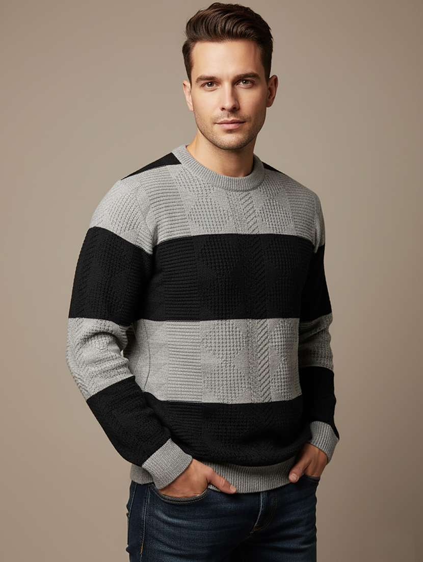 men color block long sleeve regular fit pullover  - 22279172 -  Standard Image - 1