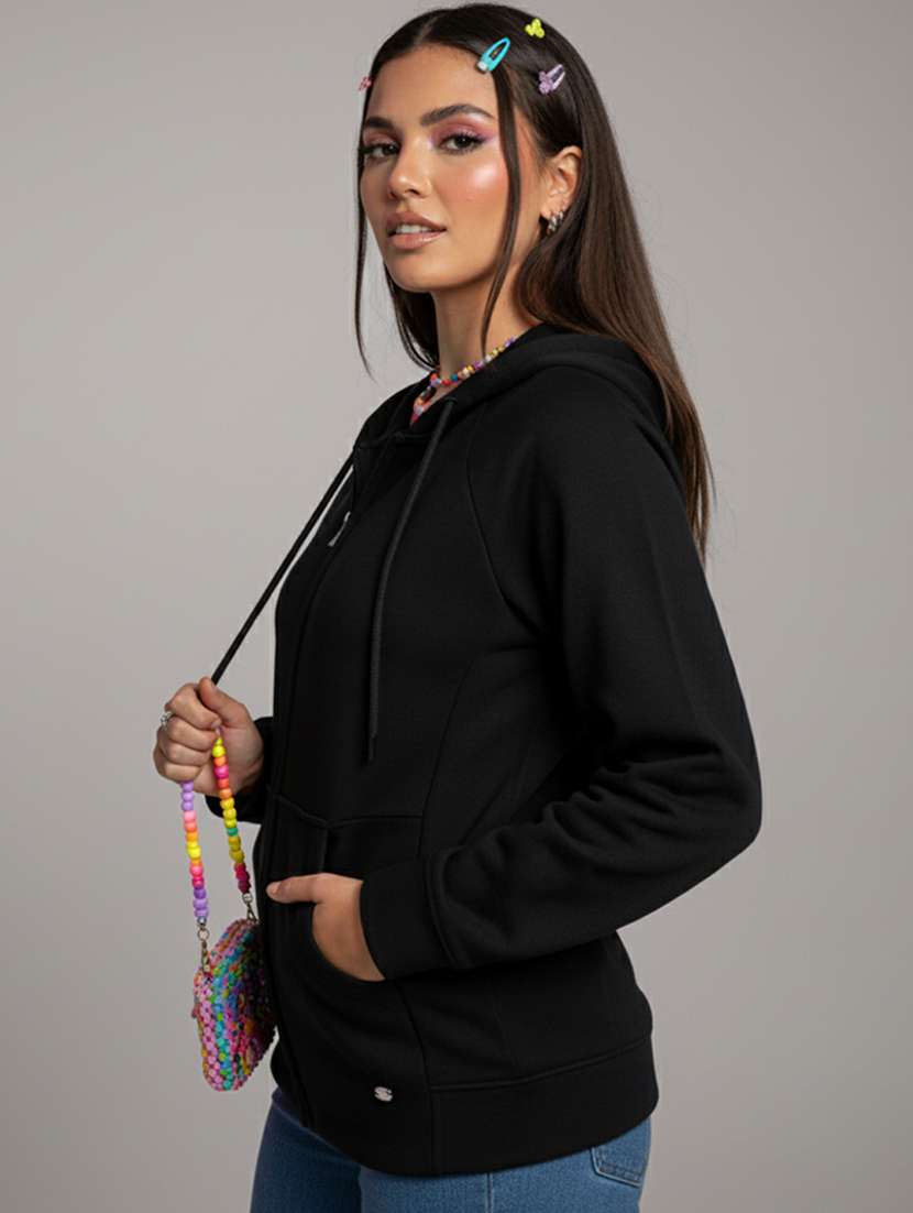 women solid long sleeve hooded sweatshirt - 22279219 -  Standard Image - 1