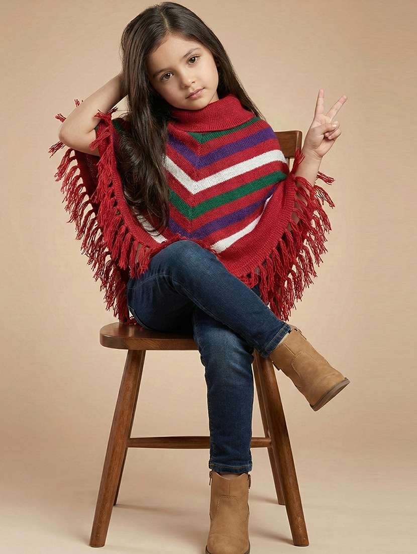 girls striped turtle neck poncho - 22279228 -  Standard Image - 4