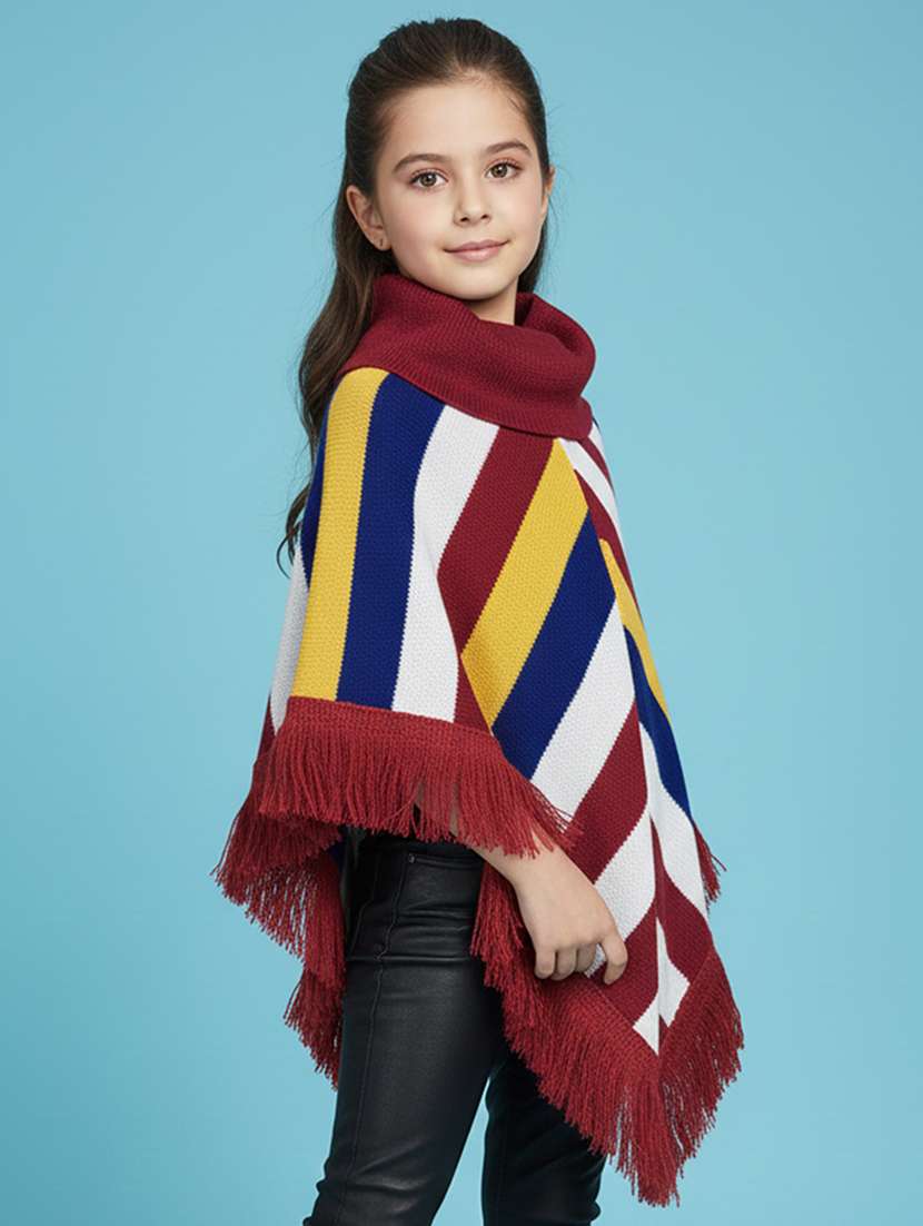 girls striped turtle neck poncho - 22279230 -  Standard Image - 1