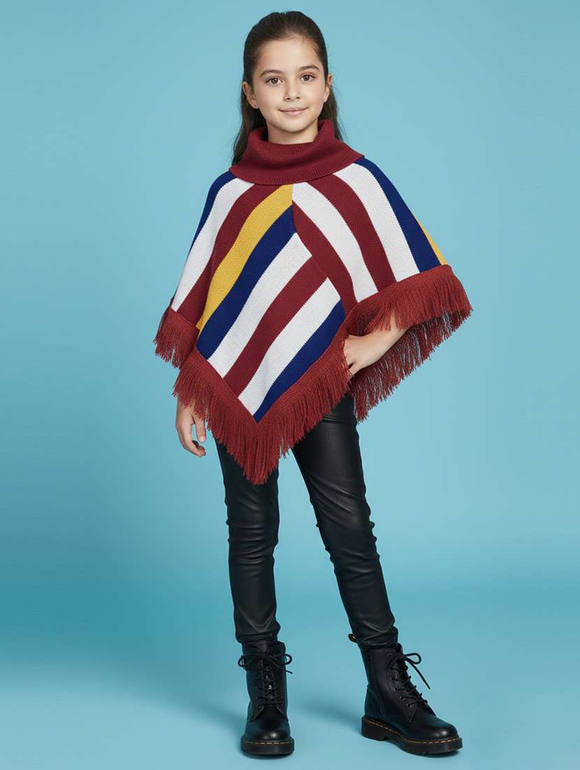girls striped turtle neck poncho - 22279230 -  Standard Image - 4