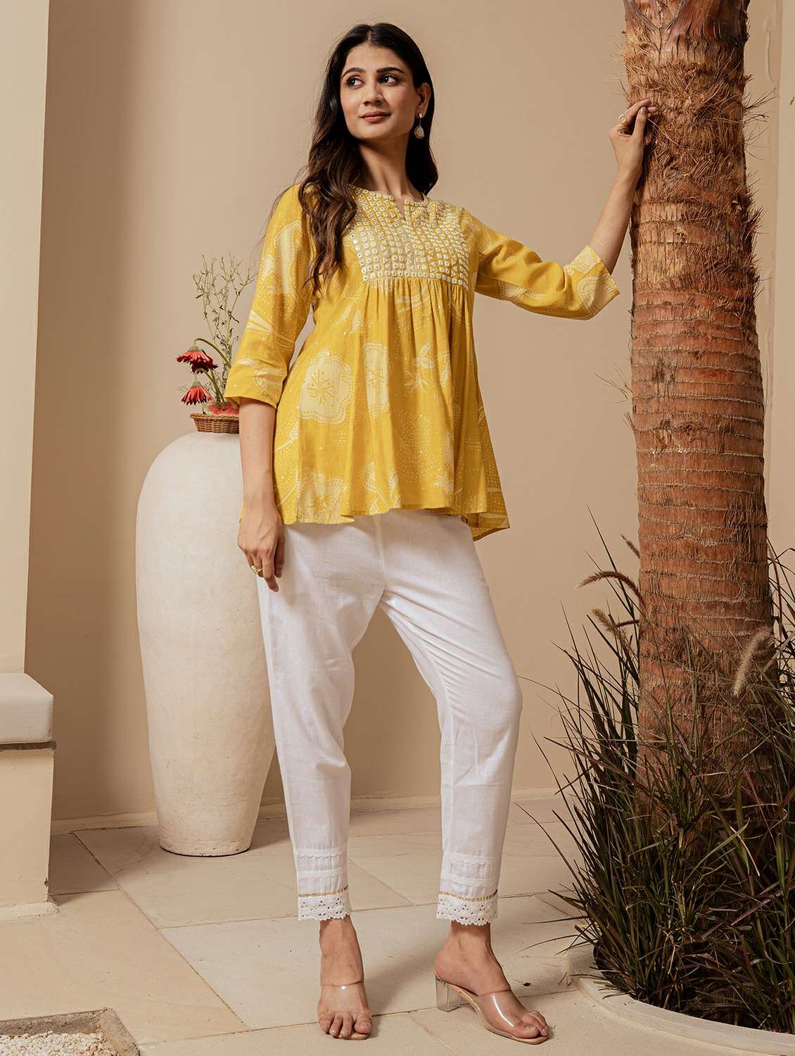 women printed three quarter sleeve ethnic top - 22279249 -  Standard Image - 1