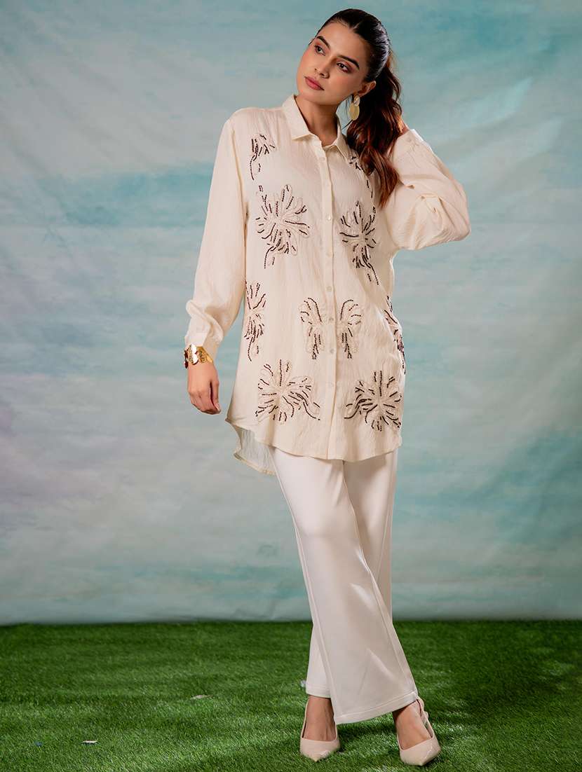 women solid with work long sleeve ethnic top - 22279254 -  Standard Image - 1
