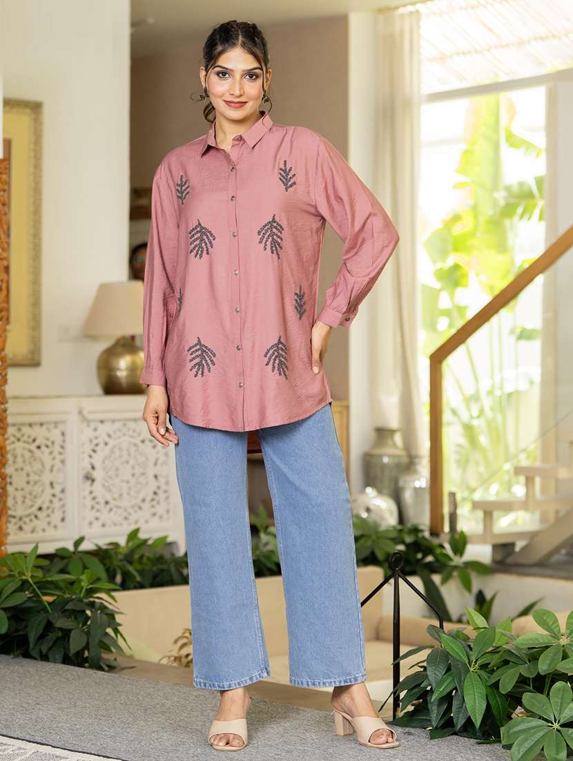 women solid with work long sleeve ethnic top - 22279256 -  Standard Image - 1