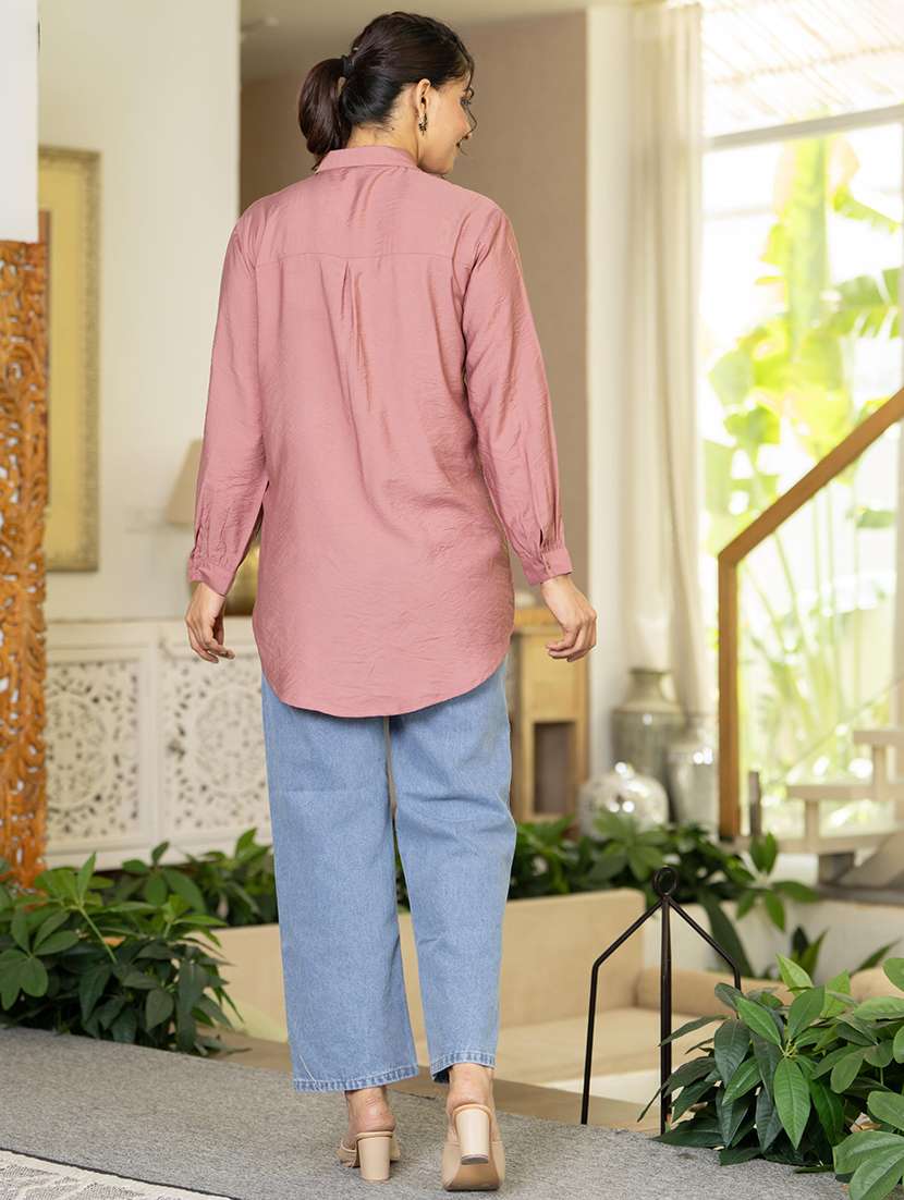 women solid with work long sleeve ethnic top - 22279256 -  Standard Image - 4