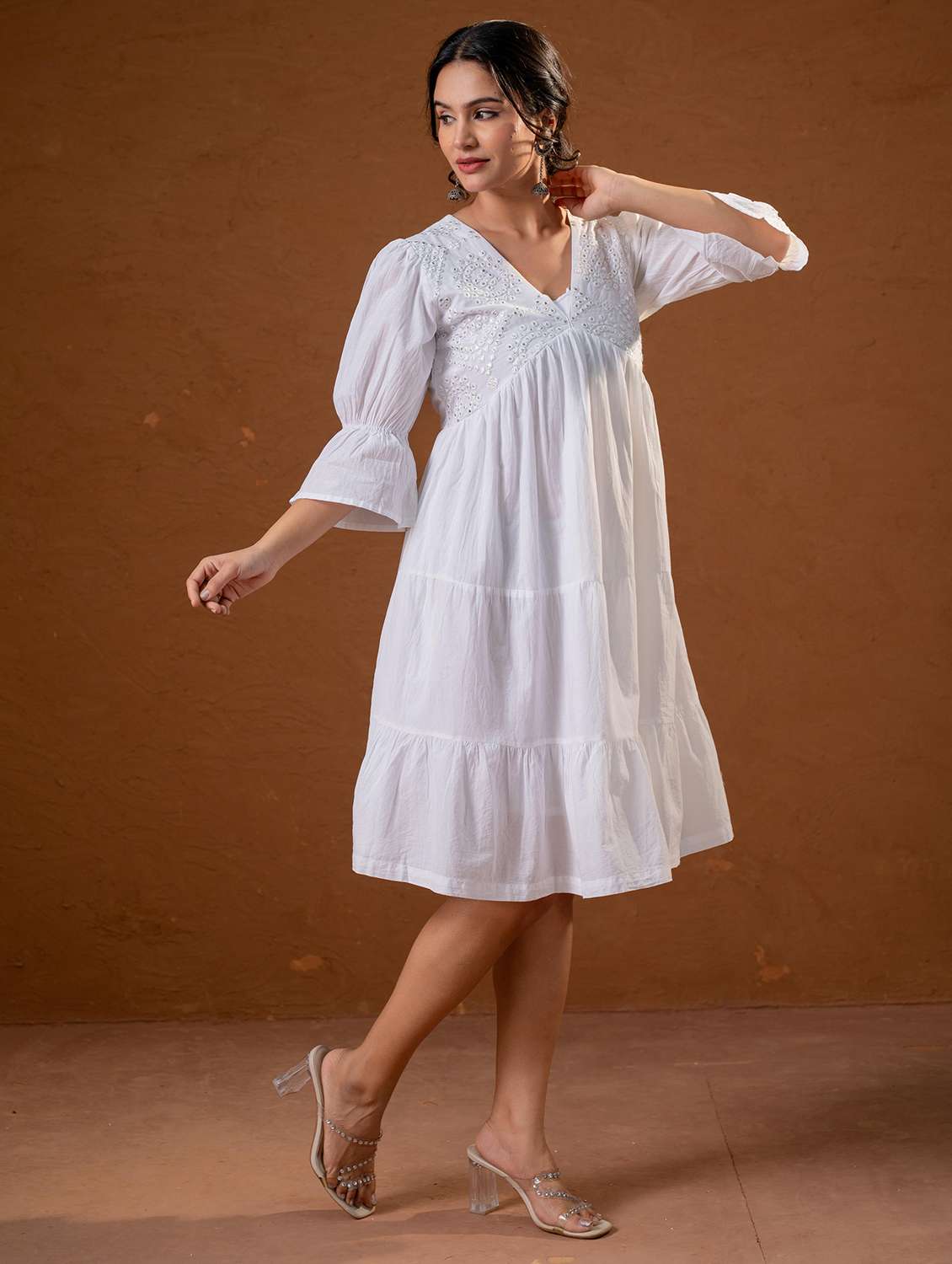 women solid with work bell sleeve ethnic dress - 22279259 -  Standard Image - 1