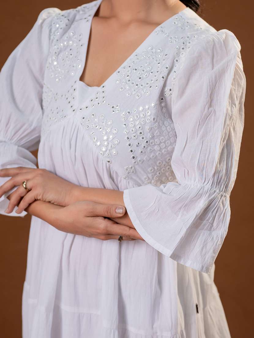 women solid with work bell sleeve ethnic dress - 22279259 -  Standard Image - 4