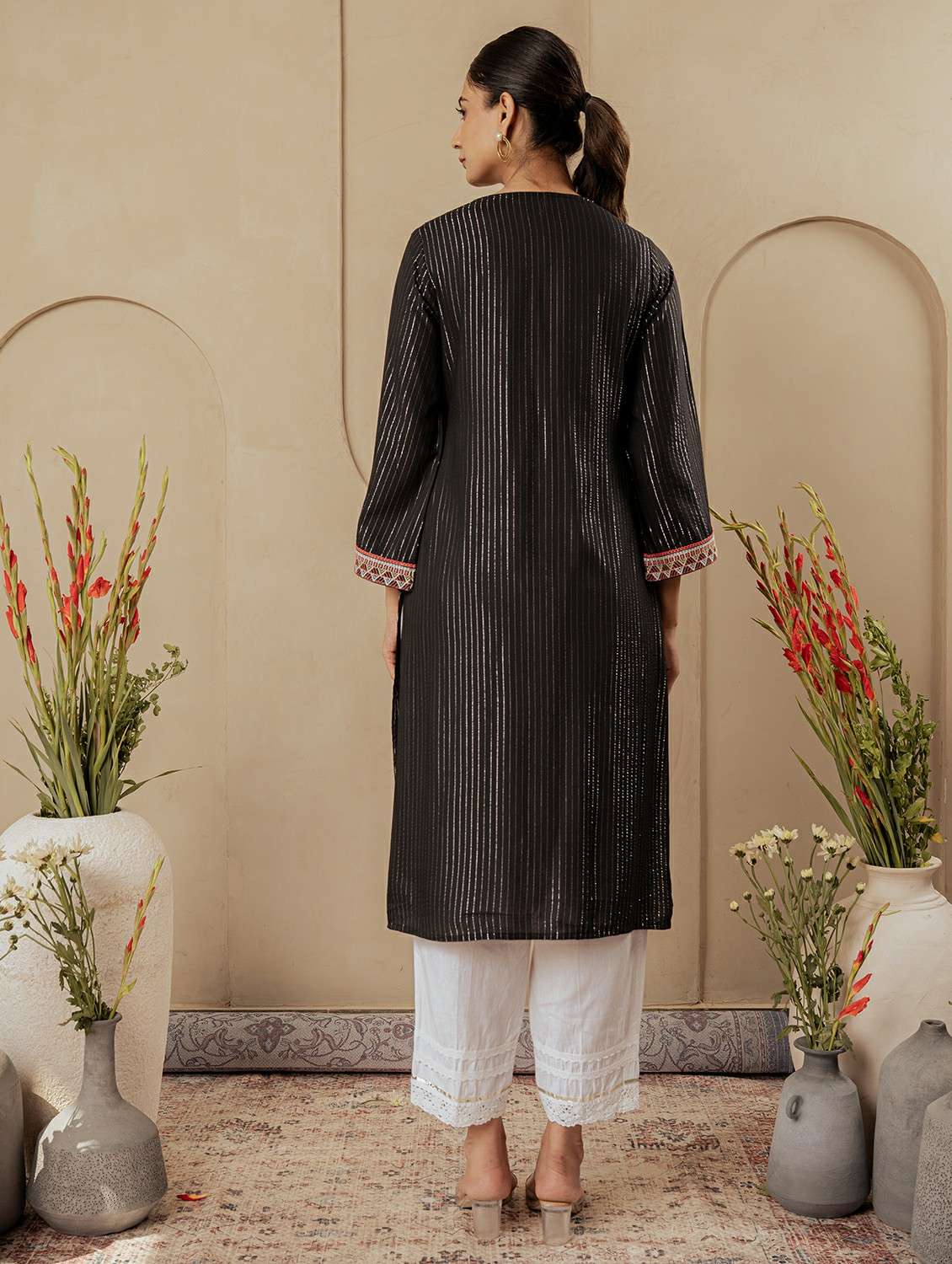 women self design three quarter sleeve a-line kurta - 22279268 -  Standard Image - 1