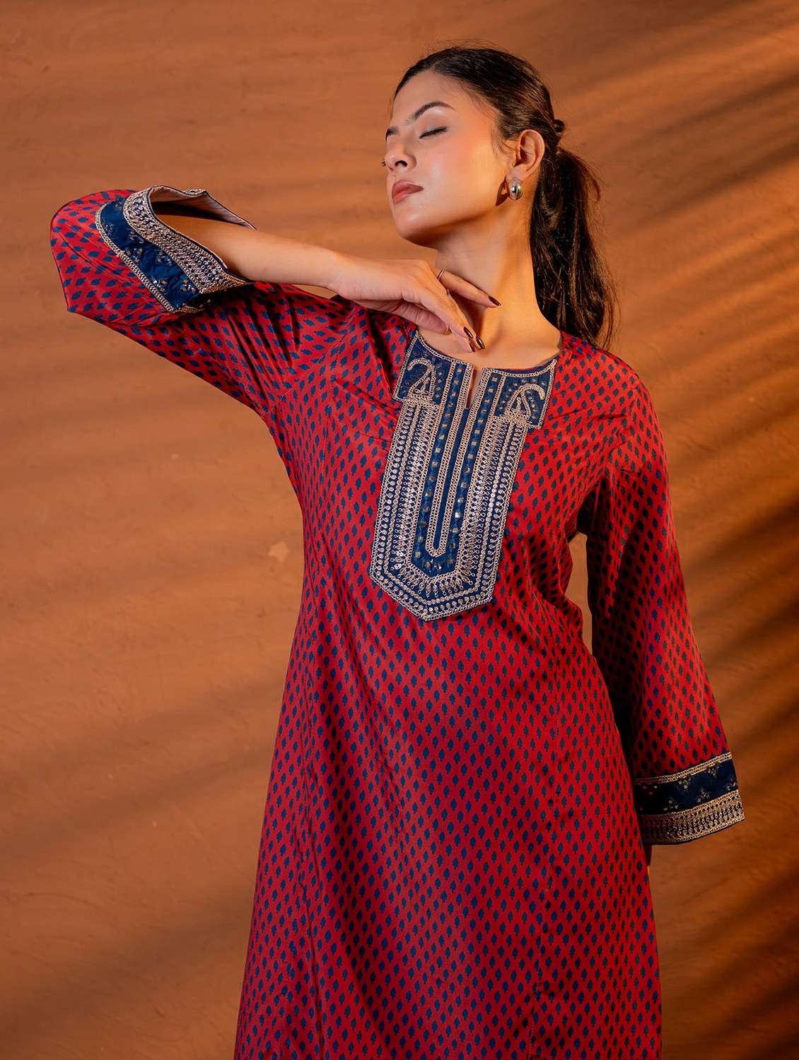 women printed three quarter sleeve a-line kurta - 22279270 -  Standard Image - 4