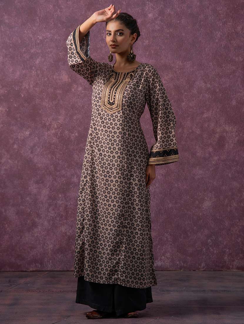 women printed long sleeve a-line kurta - 22279271 -  Standard Image - 1