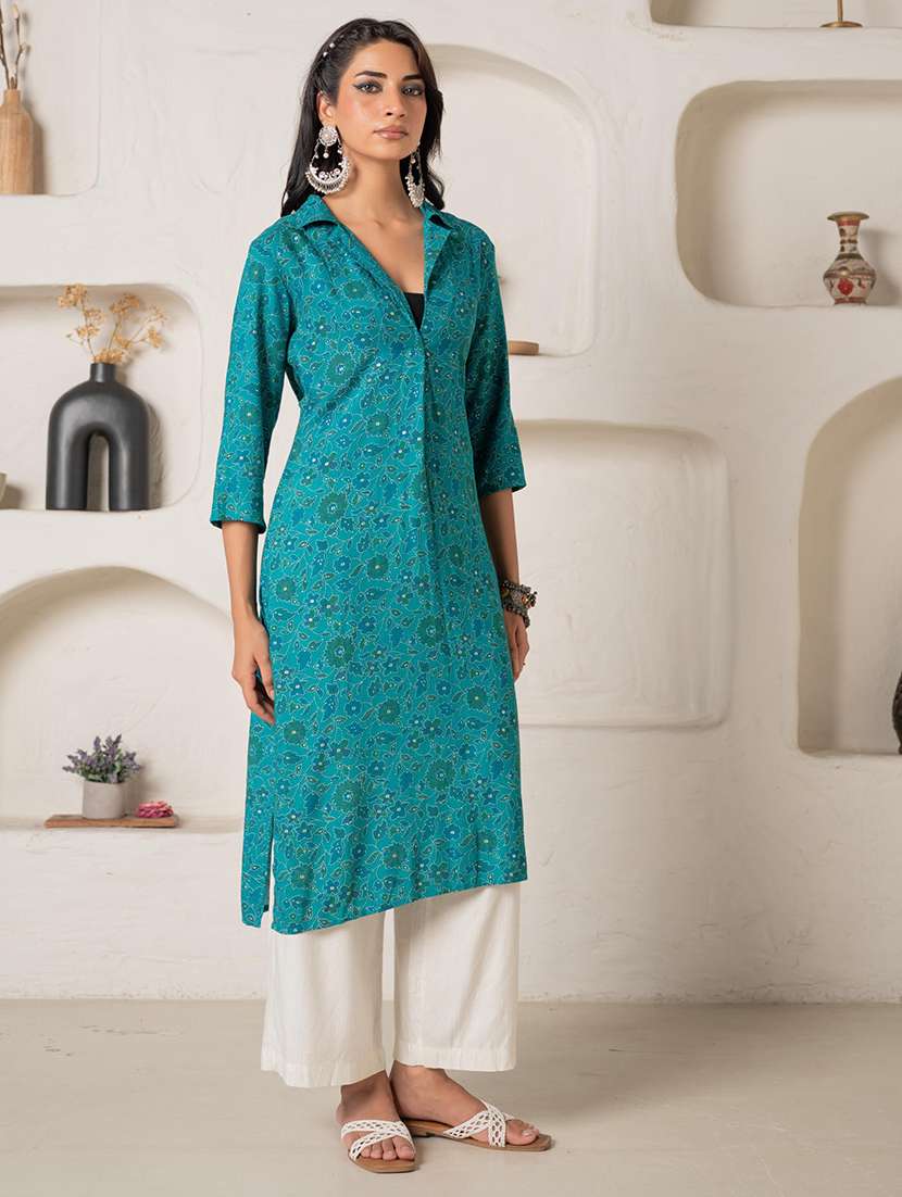 women printed three quarter sleeve straight kurta - 22279273 -  Standard Image - 1