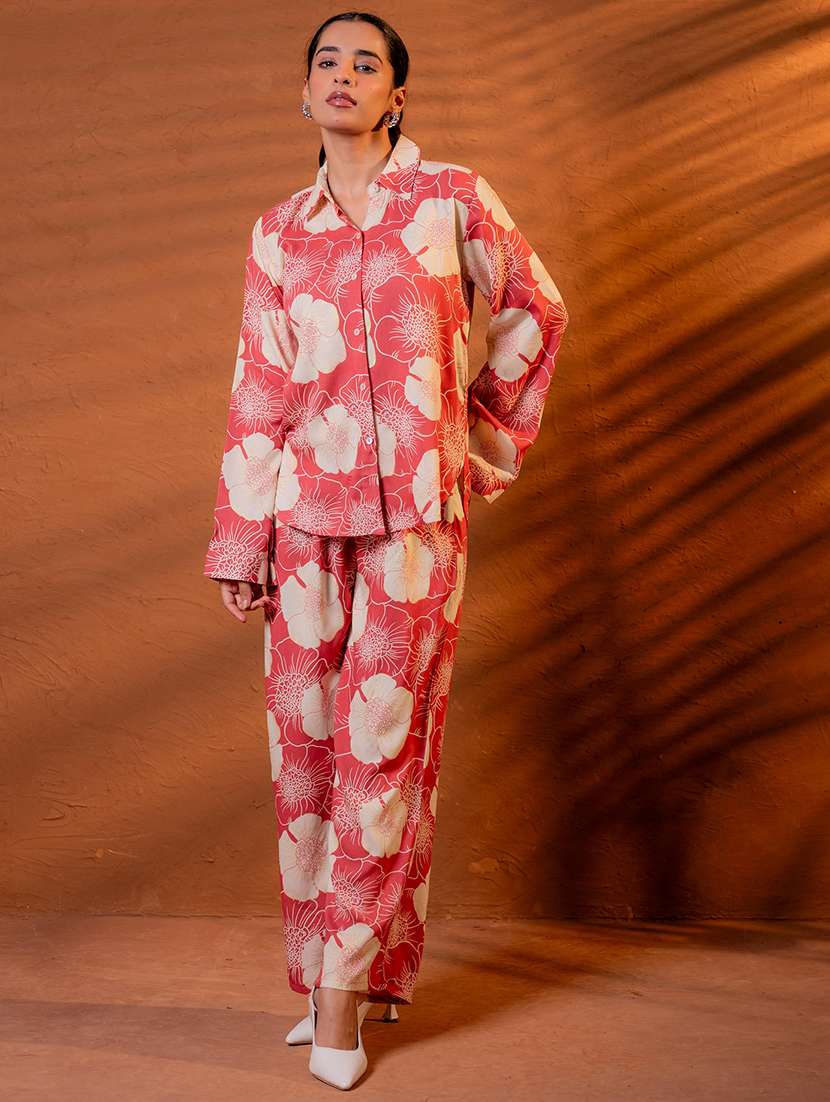 women floral long sleeve shirt & trouser co-ord set