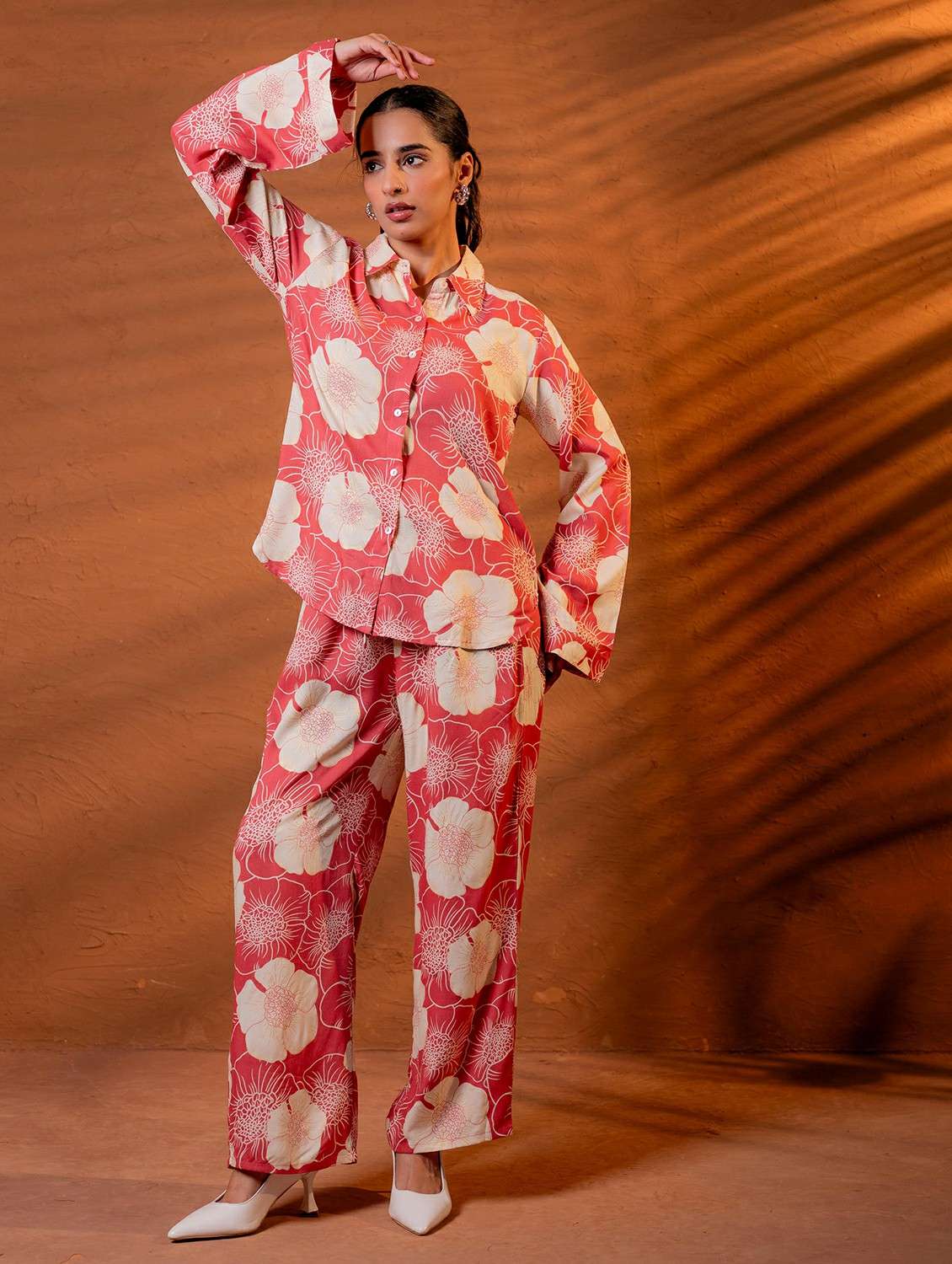 women floral long sleeve shirt & trouser co-ord set - 22279298 -  Standard Image - 1