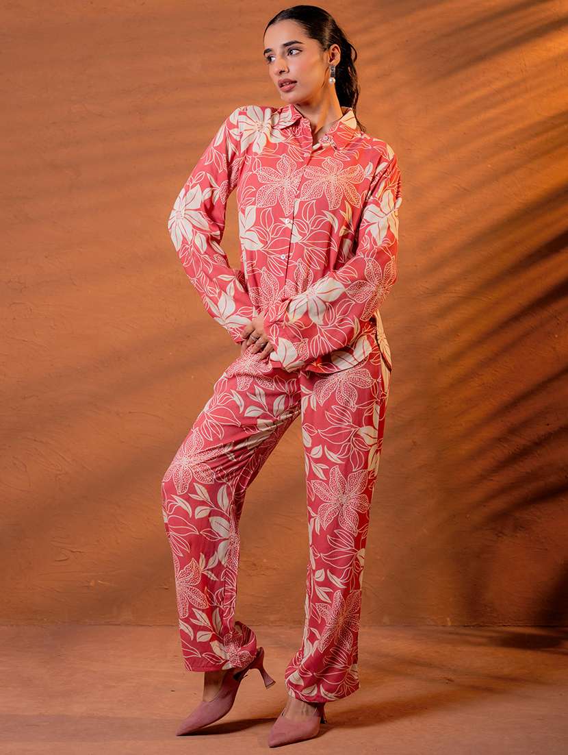 women floral long sleeve shirt & trouser co-ord set - 22279303 -  Standard Image - 1