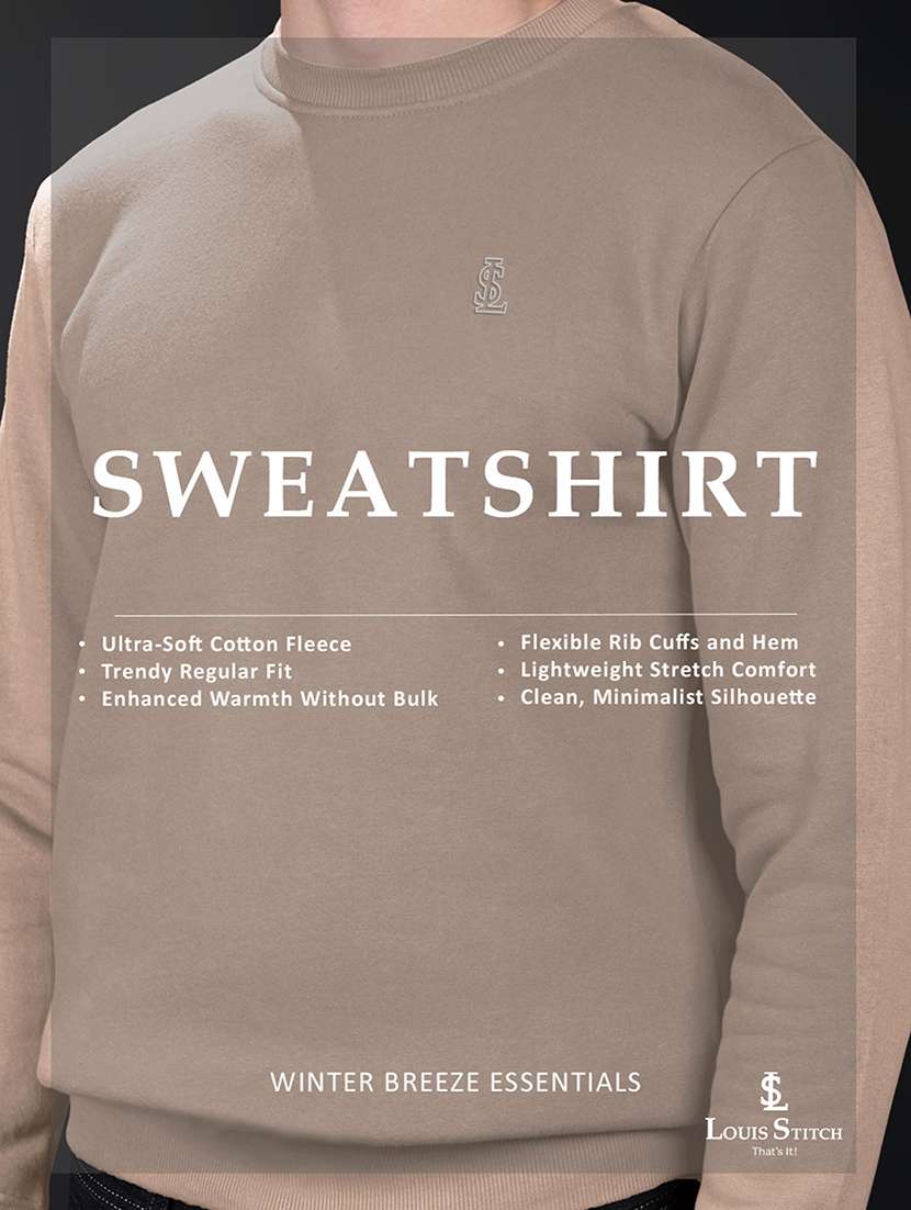 men solid crew neck long sleeve sweatshirt - 22279318 -  Standard Image - 1