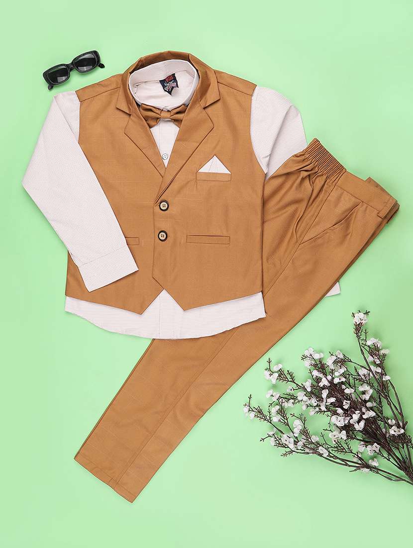boys solid collared shirt and trouser suit set - 22279715 -  Standard Image - 1