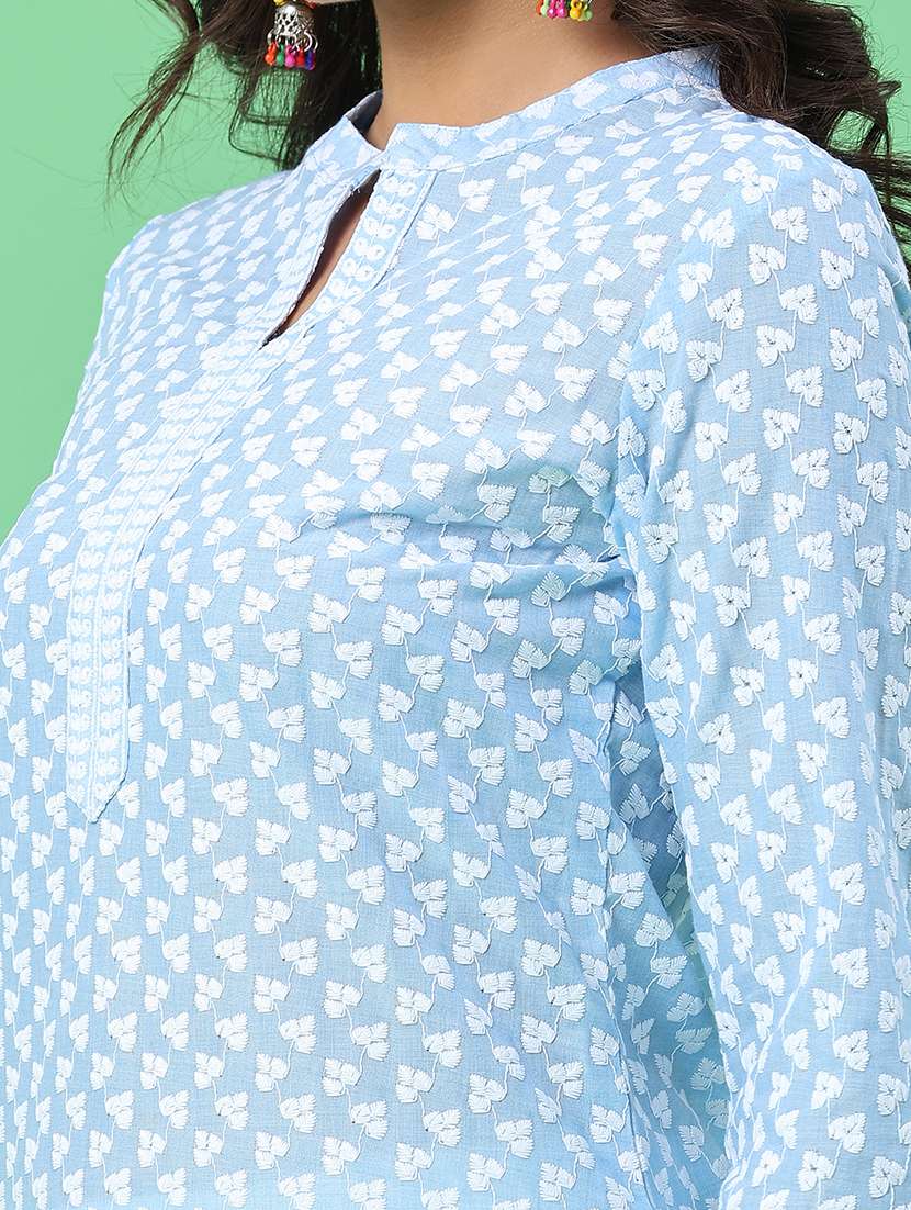 women embroidered three quarter sleeves straight kurta - 22279718 -  Standard Image - 1
