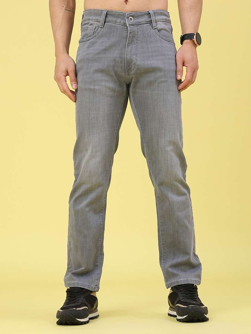 men washed mid rise full length straight fit jeans