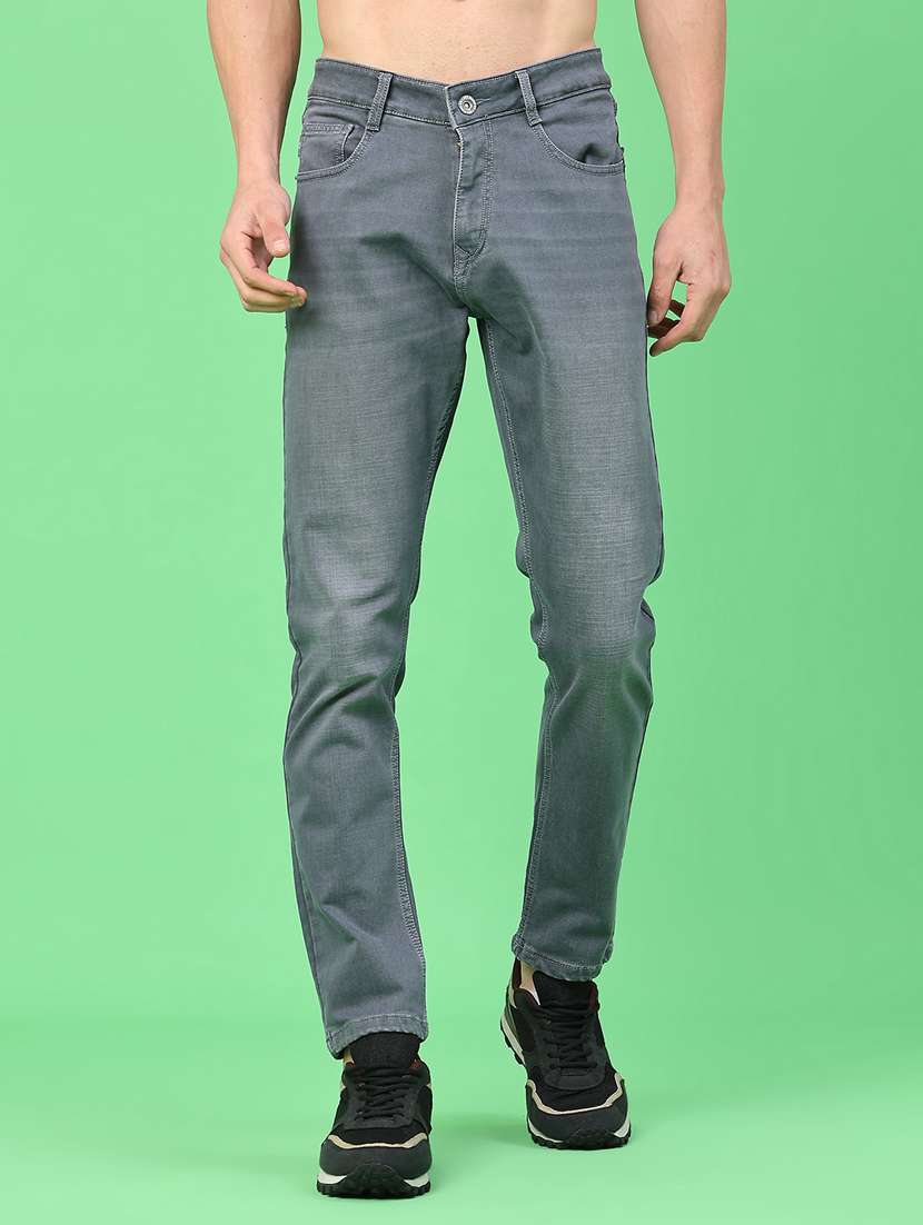 men washed mid rise full length jeans