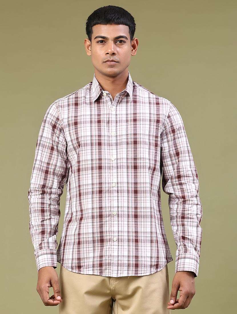 men checkered long sleeve regular fit casual shirt