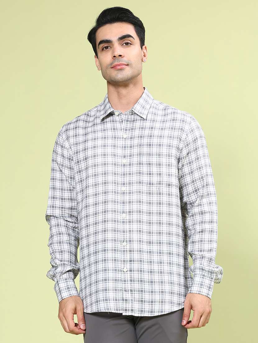 men checkered long sleeve regular fit casual shirt