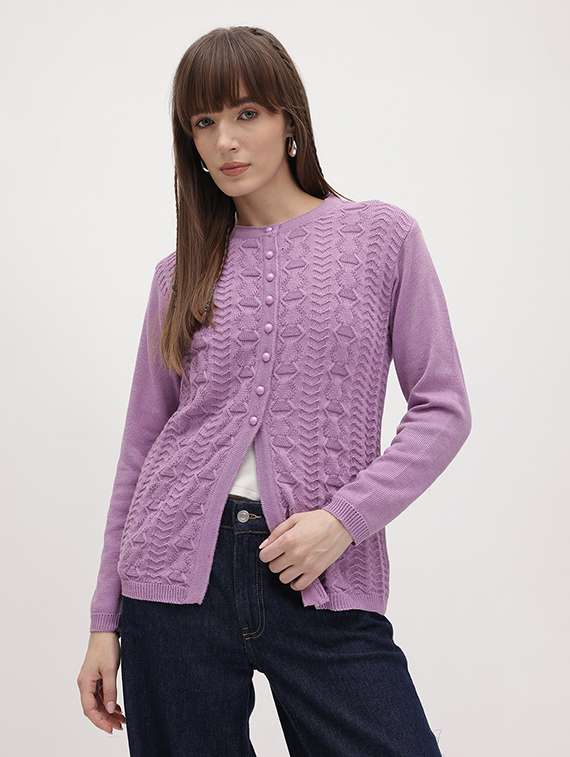 women self designed long sleeve cardigan - 22280088 -  Standard Image - 1