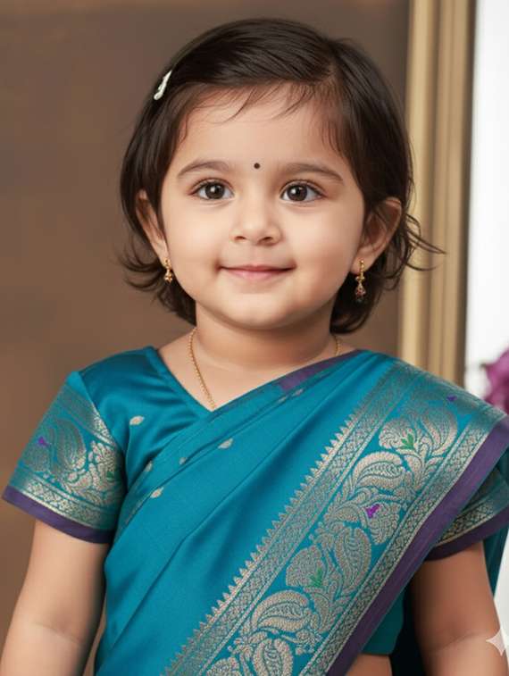 girls self designed bordered pre draped saree - 22280091 -  Standard Image - 1