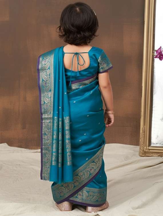 girls self designed bordered pre draped saree - 22280091 -  Standard Image - 4