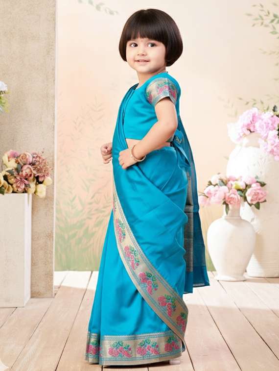 girls self designed bordered pre draped saree - 22280092 -  Standard Image - 1