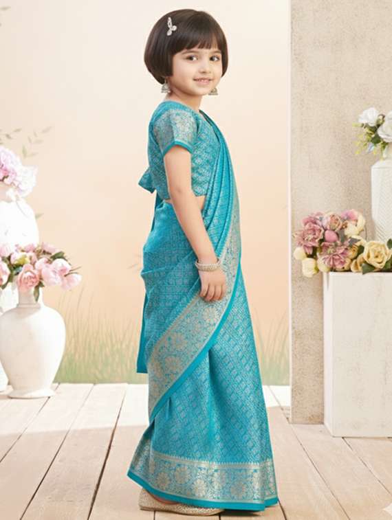 girls self designed bordered pre draped saree - 22280095 -  Standard Image - 1