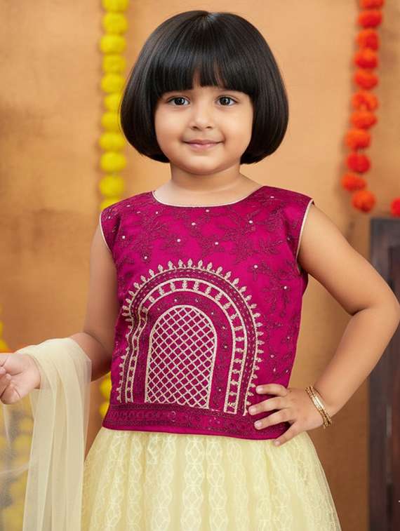 girls embroidered lehenga choli with dupatta set - 22280106 -  Standard Image - 1