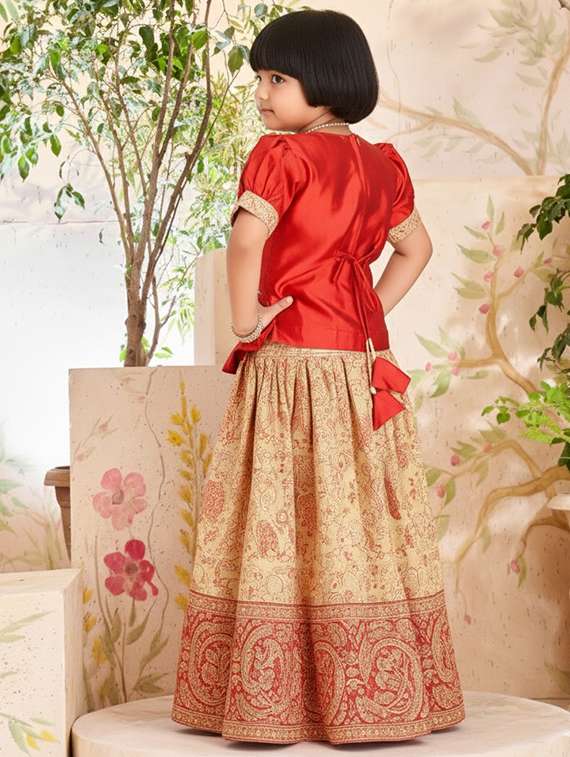 girls embroidered puff sleeve lehenga and choli set - 22280108 -  Standard Image - 4