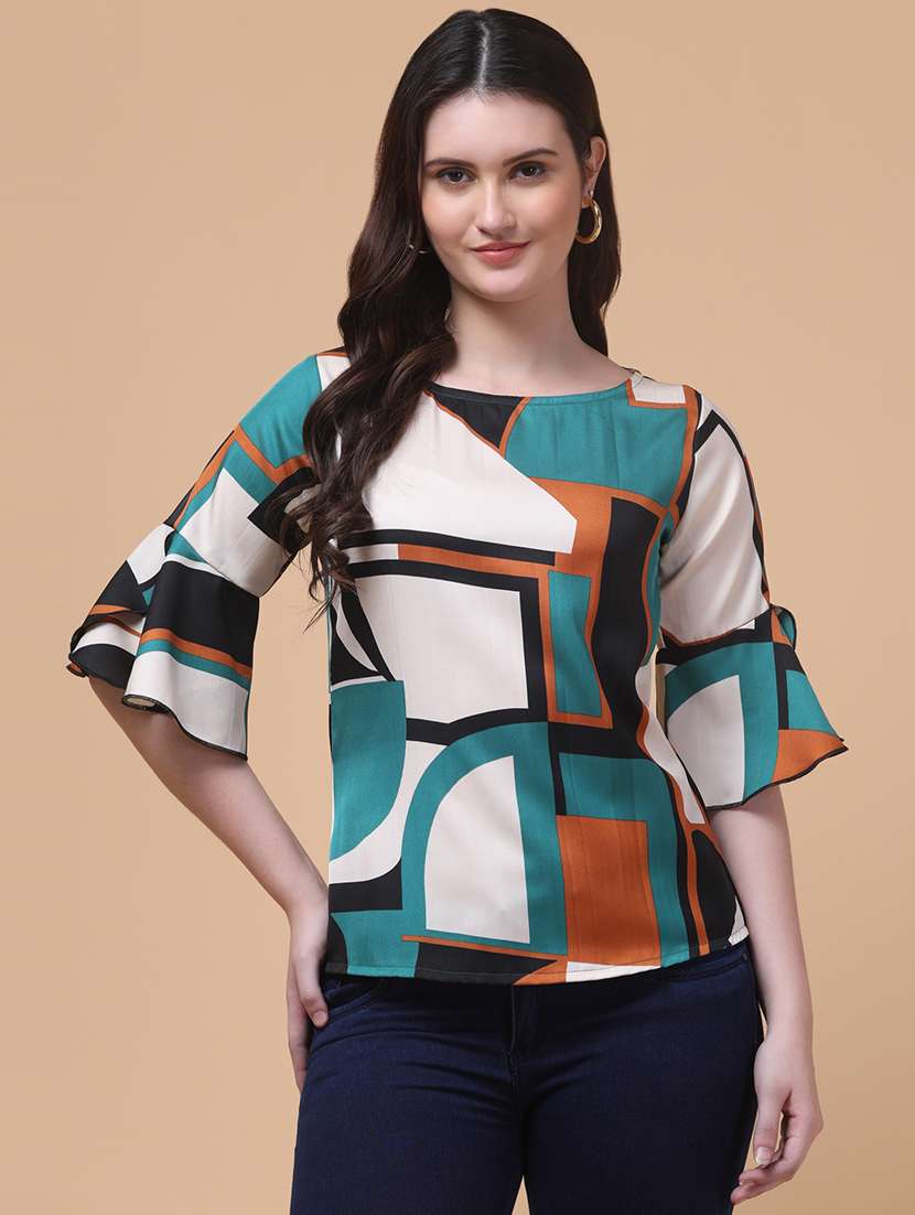 women color blocked bell sleeve regular top - 22280127 -  Standard Image - 1