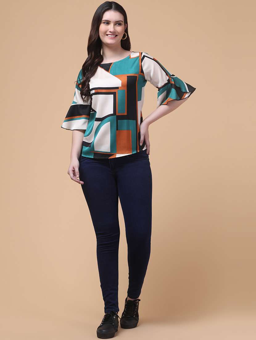 women color blocked bell sleeve regular top - 22280127 -  Standard Image - 4