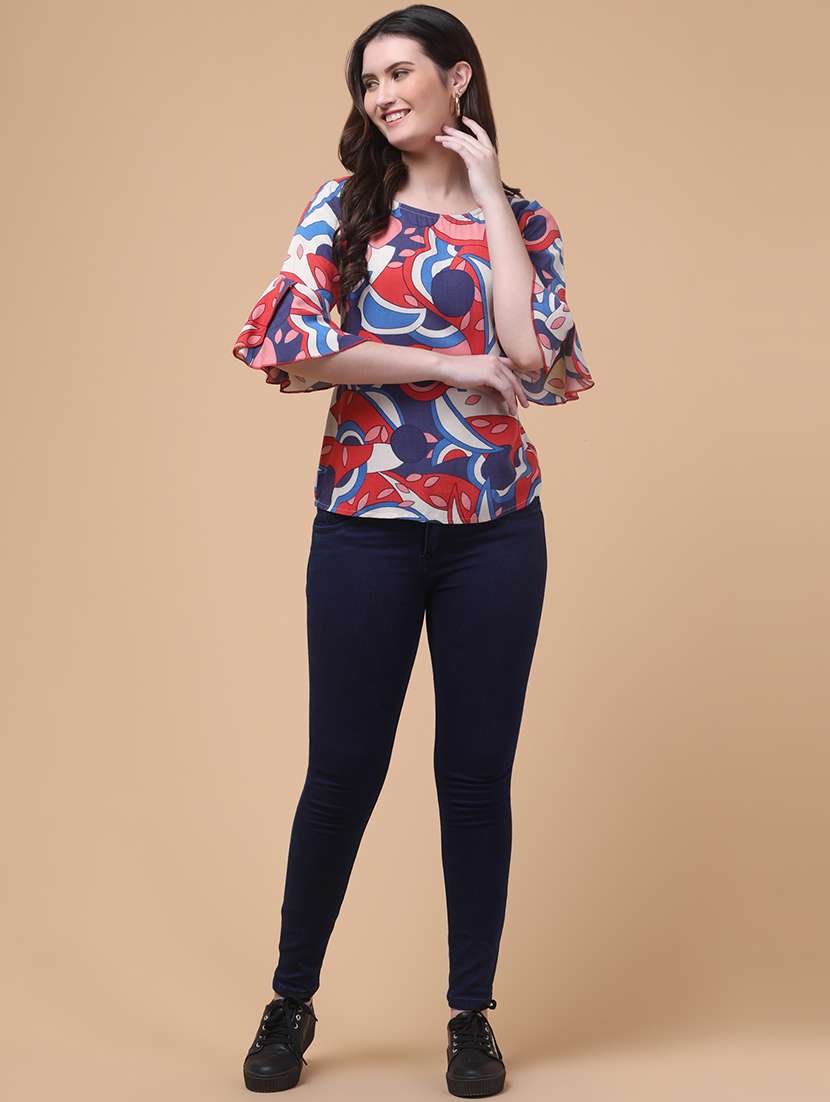 women printed bell sleeve regular top - 22280128 -  Standard Image - 4
