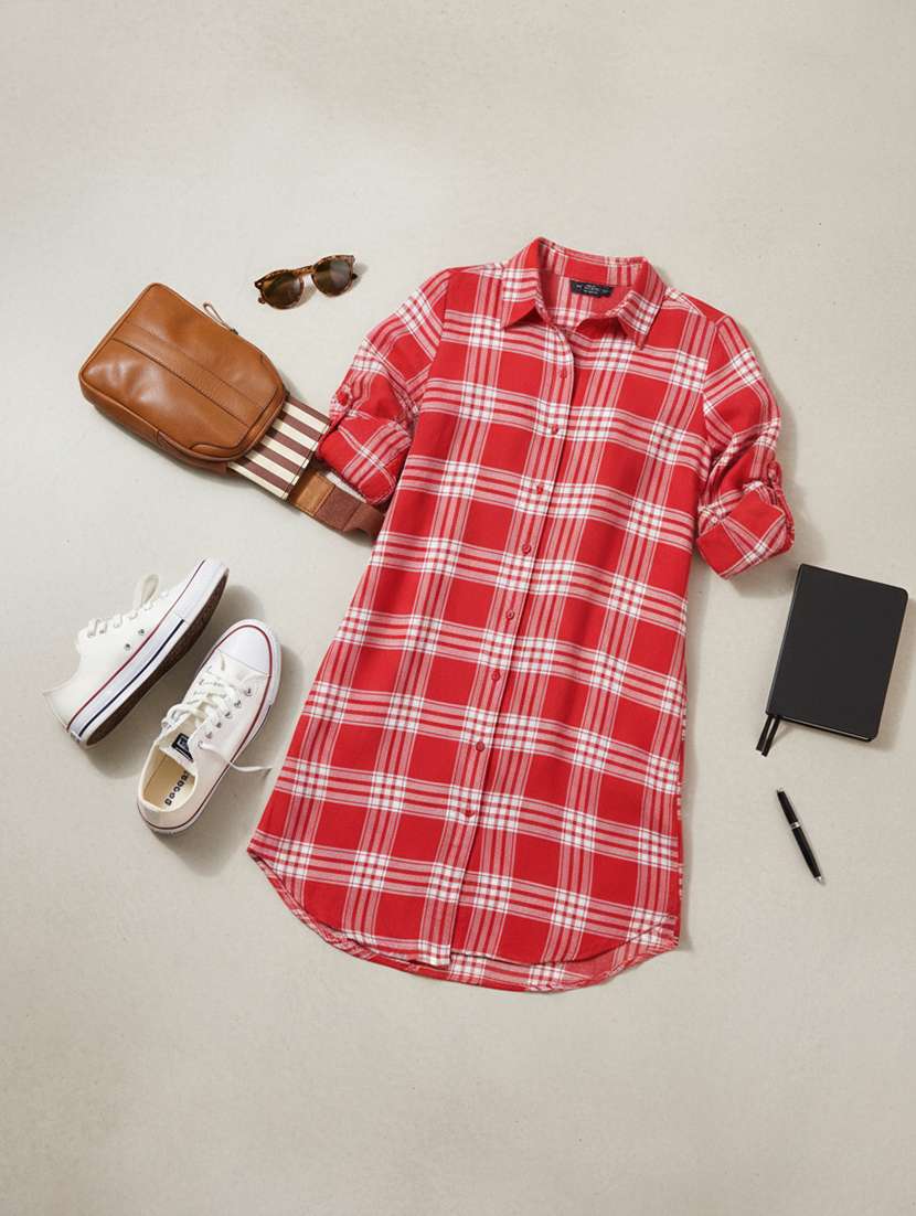 women checkered collared long sleeve shirt dress - 22280133 -  Standard Image - 4