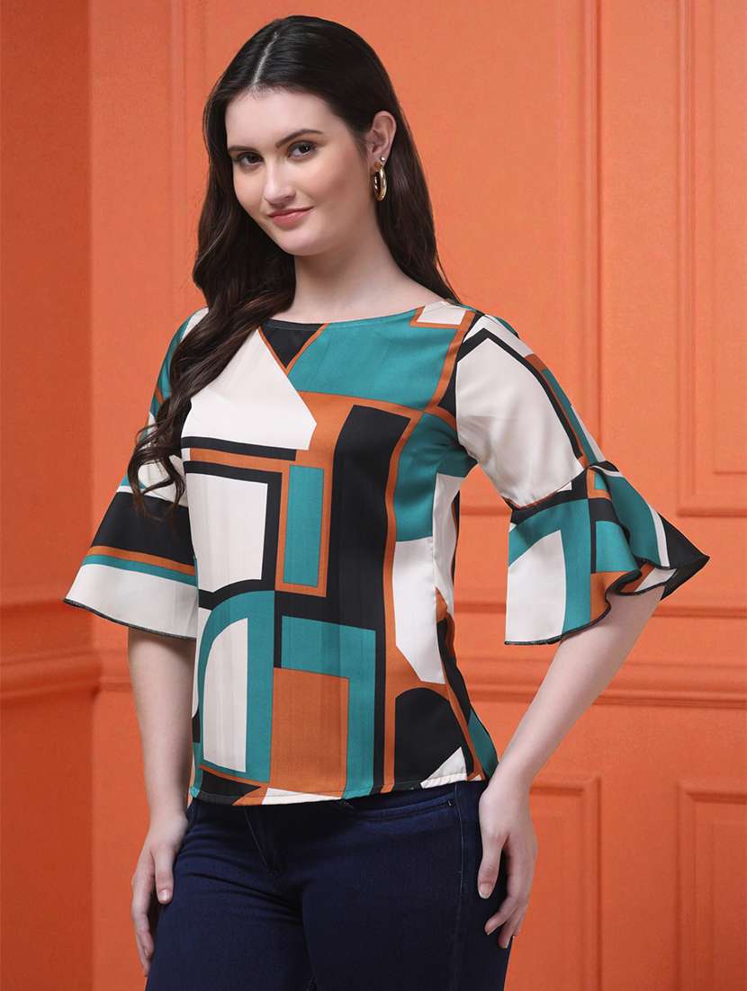 women color blocked bell sleeve regular top - 22280134 -  Standard Image - 1