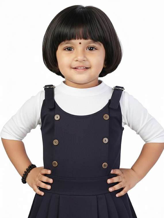 girls solid round neck flared dress - 22280137 -  Standard Image - 1