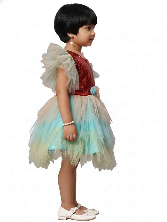 girls sequined round neck flared dress - 22280140 -  Standard Image - 1