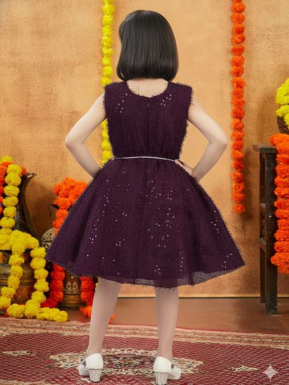 kids solid with work round neck dress - 22280144 -  Standard Image - 4