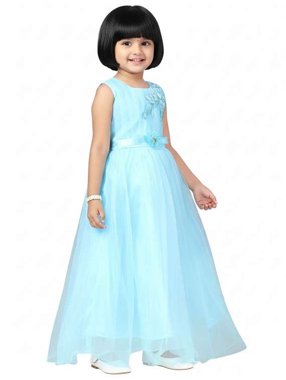 kids solid with work round neck dress - 22280164 -  Standard Image - 1