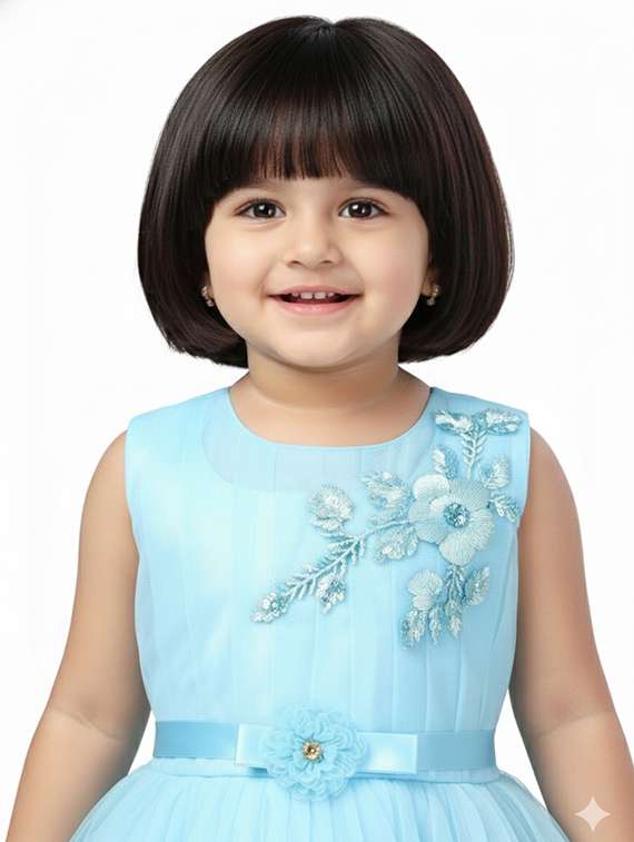 kids solid with work round neck dress - 22280164 -  Standard Image - 4