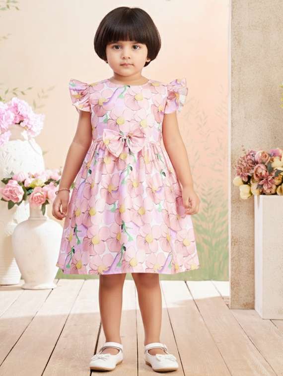 girls printed short sleeve fit & flare dress