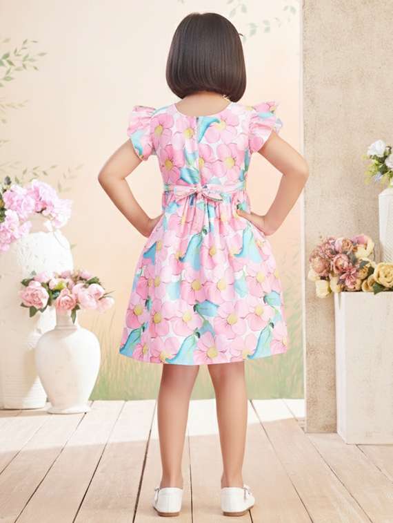 girls printed short sleeve fit & flare dress - 22280196 -  Standard Image - 4